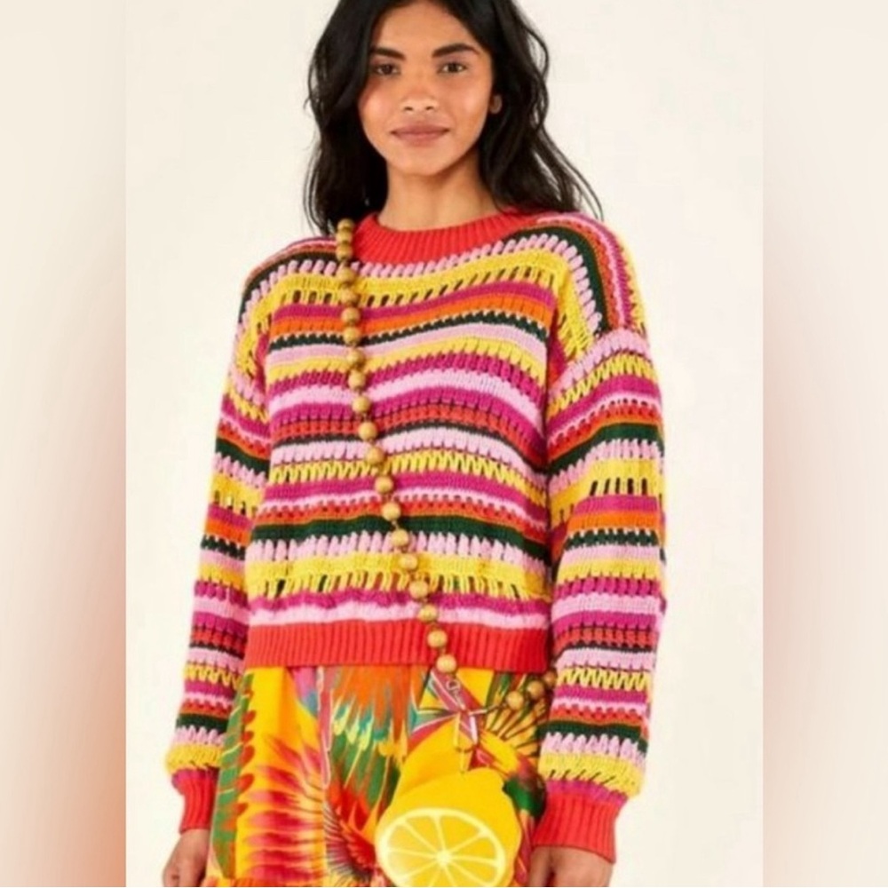 Size Large Farm Rio Fruit Dream Crochet Sweater Excellent Condition